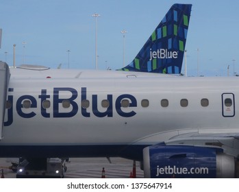 WEST PALM BEACH, FLORIDA - MARCH 31, 2019: JetBlue Jet On Tarmac At West Palm Beach Airport, Florida