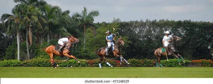 WEST PALM BEACH, FLORIDA - March 26, 2016: Match between Goose Creek and Airstream at the International Polo Club of Palm Beach in Wellington, Florida. Sized for popular social media website banner