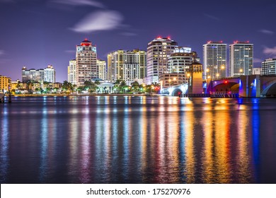 West Palm Beach, Florida Nighttime Skyline.