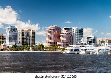 West Palm Beach, Florida. Panoramic city skyline on a beautiful sunny day