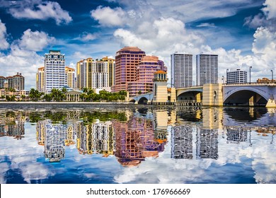 West Palm Beach, Florida, USA downtown over the intracoastal waterway.