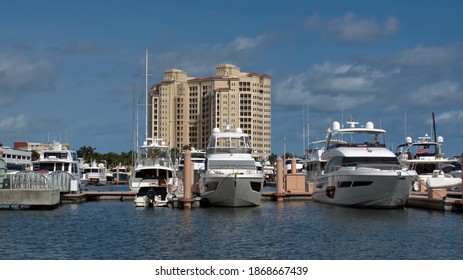 WEST PALM BEACH, FLORIDA, USA - CIRCA JANUARY 2020: Yachts In The Marina