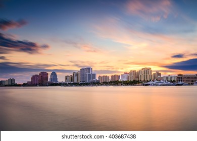 West Palm Beach, Florida, USA City Skyline On The Intracoastal Waterway.