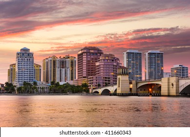 West Palm Beach, Florida, USA skyline on the Intracoastal Waterway.