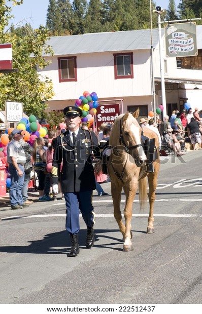 West\
Point, CA October 4, 2014: Lumberjack day, a typical slice of\
Americana, a parade down Main St, the main event for the day in\
this small American Sierra foothills\
community