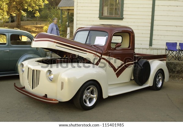 WEST POINT, CA - OCTOBER 6: 1950\'s pickup\
at the antique vehicle and hot rod car rally at the 38th Lumberjack\
day parade, on October 6, 2012 in West\
Point.