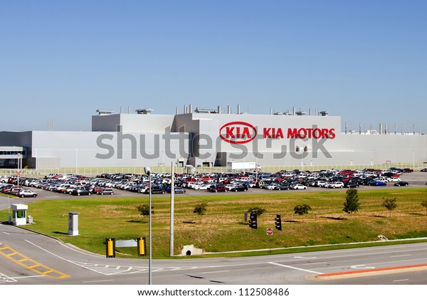 WEST POINT, GA- SEPT. 10: Facade of\
Kia Motors plant on Sept. 10, 2012 in West Point Georgia. Kia\
builds both the Sorrento and Optima models at the\
plant.