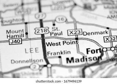 West Point. Iowa. USA On A Map