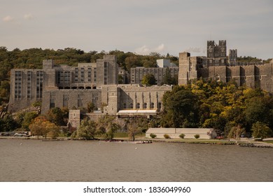 WEST POINT, N.Y. – October 18, 2020: Buildings On The Campus Of The United States Military Academy Are Seen From The Hudson River.