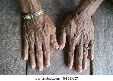 West Sumatera, Indonesia-June 19, 2014:Original Tatoo In Hand By Mentawai Tribe In Muara Siberut, West Sumatera.