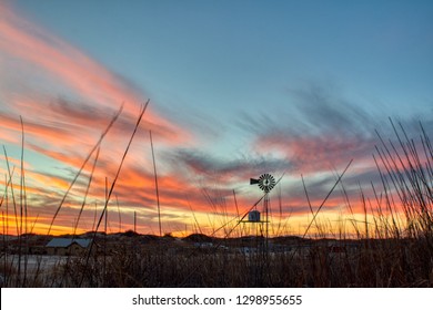 West Texas Sunset And Windmill