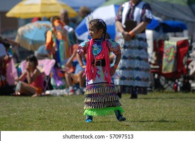 WEST VANCOUVER, BC, CANADA - JULY 10: Native Indian girl participates in annual Squamish Nation Pow Wow on July 10, 2010 in West Vancouver, BC, Canada