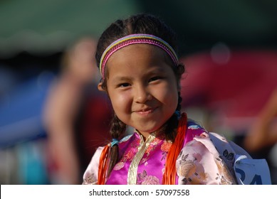 WEST VANCOUVER, BC, CANADA - JULY 10: Portrait of Native Indian girl taken during annual Squamish Nation Pow Wow on July 10, 2010 in West Vancouver, BC, Canada