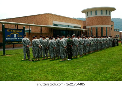 West Virginia Army National Guard Unit in formation at Camp Dawson, Robert C. Byrd Regional Training Institute, Kingwood, West Virginia, USA, August 3, 2007