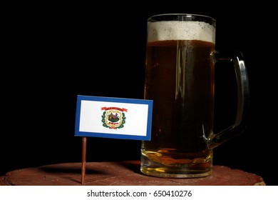 West Virginia Flag With Beer Mug Isolated On Black Background