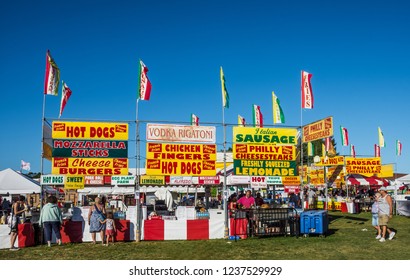 WEST WINDSOR, NEW JERSEY - September 23 - Colorful Signs Of The Food Stands During The Mercer County Italian Fest On September 23, 2017 In West Windsor NJ.