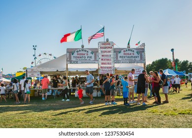 WEST WINDSOR, NEW JERSEY - September 23 - People Enjoying Festival Foods During The Mercer County Italian Fest On September 23, 2017 In West Windsor NJ.