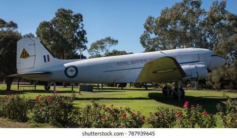 West Wyalong, NSW, May 10,2017. An Ex Australian Airforce DC3 (C47) Sits On Display In The Town Of West Wyalong, New South Wales,