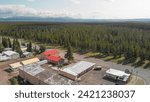 West Yellowstone, Montana. Aerial view of city buildings,