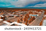 West Yellowstone, Montana. Aerial view of city buildings,