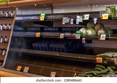 Westborough, MA / USA - April 23, 2019: Empty Organic Produce Section After Employee Strike At Stop & Shop Grocery Store In Westborough, MA.