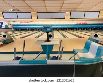 Westbrook, ME, USA, 9.28.22 - A Candlepin Bowling Alley.