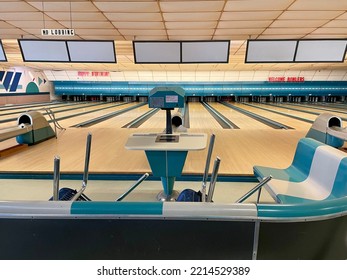 Westbrook, ME, USA, 9.28.22 - A Candlepin Bowling Alley.