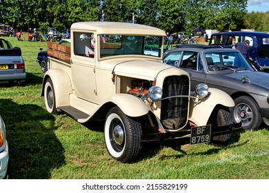 Westbury, Wiltshire, UK - September 1 2019: 1930 Ford Model A Pick Up Truck 355 Ci V8 Hotrod, BF 8759, At The Westbury White Horse Classic  Vintage Vehicle Show 2019, England                       