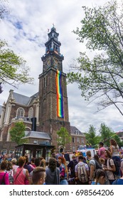 Westerkerk, Pride, Amsterdam Center, July 2017, Netherlands