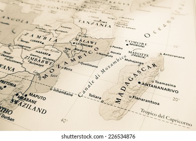 Western Africa Map (Geographical View Altered On Colors/perspective And Focus On The Edge. Names Can Be Partial Or Incomplete)