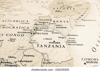 Western Africa Map (Geographical View Altered On Colors/perspective And Focus On The Edge. Names Can Be Partial Or Incomplete)