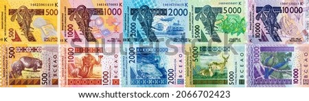 Western African States Francs 2003 Banknotes. CFA franc is used in 14 African countries. 