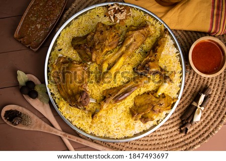 western arabic food , yemeni food. lamb meat with rice 