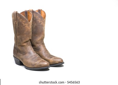 Western Cowboy Brown Boots On White Background Series 10