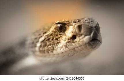 Western diamondback rattlesnake (Crotalus atrox), selective focus