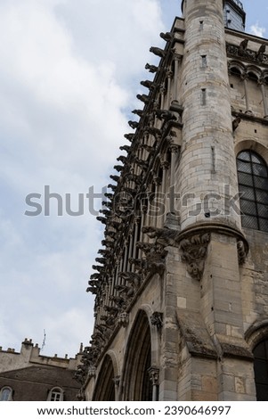 Western facade of Eglise Notre-Dame de Dijon (Church of our Lady), with triple frieze in the form of metopes bearing the fifty-one false gargoyles