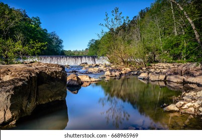 The Western Point Of Eno River State Park In Durham, North Carolina. This Is One Of The Best Parks In The City Just Few Miles From Duke University, With Lots Of Hiking Trails Below The Thick Forest.