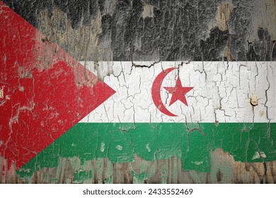 Western Sahara flag and paint cracks. Prison concept with border image. Western Sahara is currently heading toward recession. Inflation. employment. economic recession. Double exposure hologram