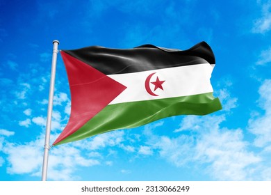 Western Sahara flag waving in the wind