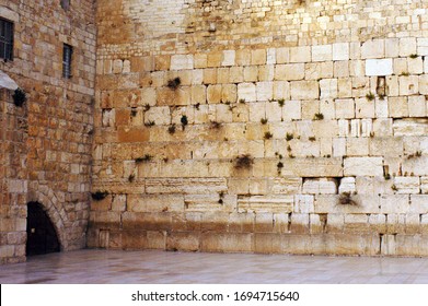 The Western Wailing Wall Kotel Empty in Jerusalem old city, Israel.The Wall is the holiest place where Jews are permitted to pray, though the holiest site in the Jewish faith lies behind it.