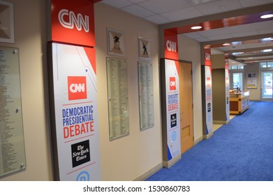 Westerville, Ohio October 14, 2019:
Otterbein University Preparing For 
The 2020 Democratic Presidential Debate. CNN Banners Posted Throughout The Campus.