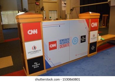 Westerville, Ohio October 14, 2019:
Otterbein University Preparing For 
The 2020 Democratic Presidential Debate. CNN Banners Posted Throughout The Campus.