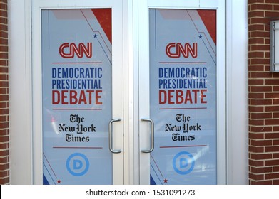 Westerville, Ohio October 14, 2019:
Otterbein University Preparing For 
The 2020 Democratic Presidential Debate. CNN Banners Posted Throughout The Campus.