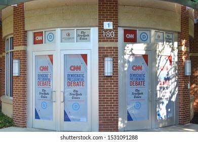 Westerville, Ohio October 14, 2019:
Otterbein University Preparing For 
The 2020 Democratic Presidential Debate. CNN Banners Posted Throughout The Campus.