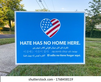 Westfield, NJ 07/02/20: A Hate Has No Home Here Sign That Was Put Up To Support LGBTQ+ Rights And Black Lives Matter
