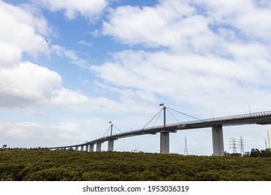 Westgate Bridge In Melbourne Australia With Flag At Half Mast Due To The Death Of Prince Philip, Duke Of Edinburgh.