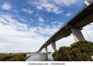 Westgate Bridge In Melbourne Australia With Flag At Half Mast Due To The Death Of Prince Philip, Duke Of Edinburgh.