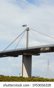 Westgate Bridge In Melbourne Australia With Flag At Half Mast Due To The Death Of Prince Philip, Duke Of Edinburgh.