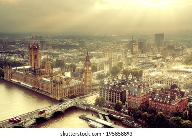 Westminster aerial view with Thames River and London urban cityscape.