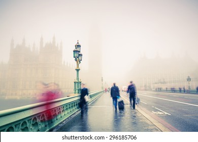 Westminster bridge at foggy morning in London - Powered by Shutterstock